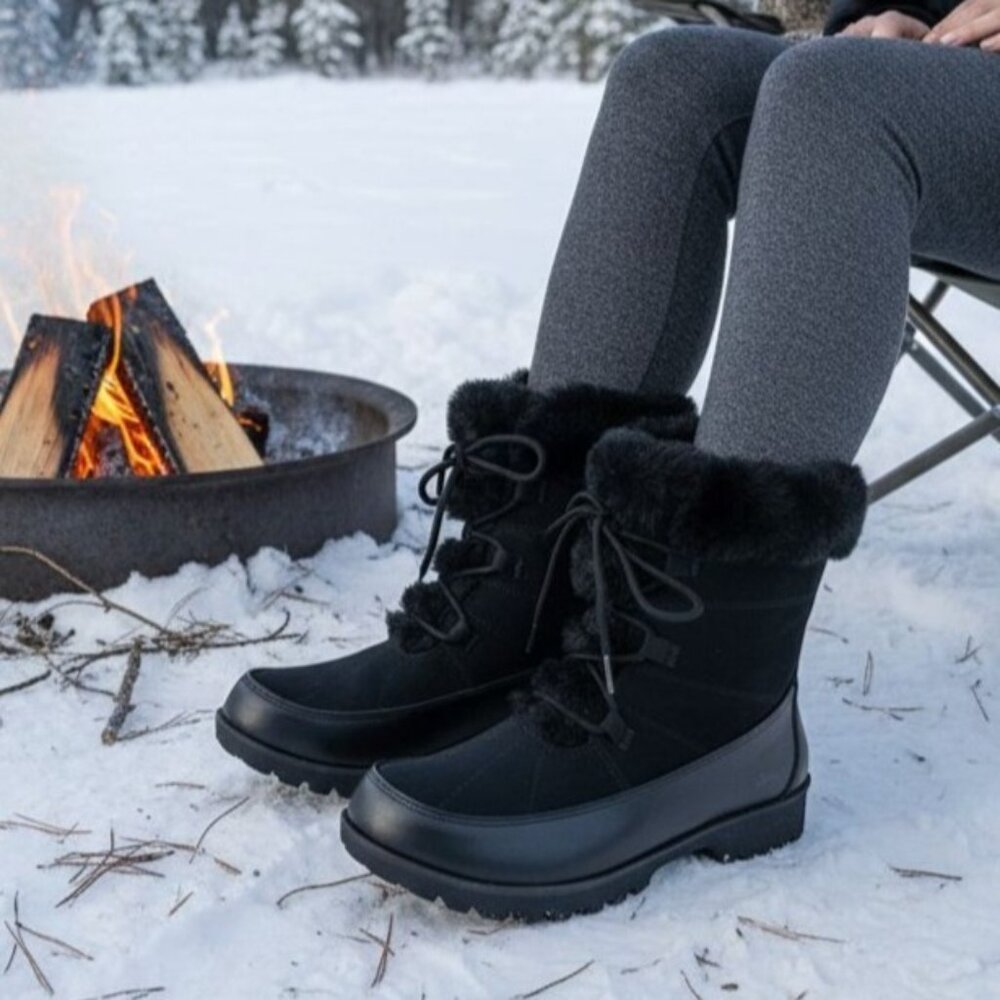 JBU 7 Boots Woman Faux Fur Winter Snow Outdoor Combat Water Resistant Shoe Jambu